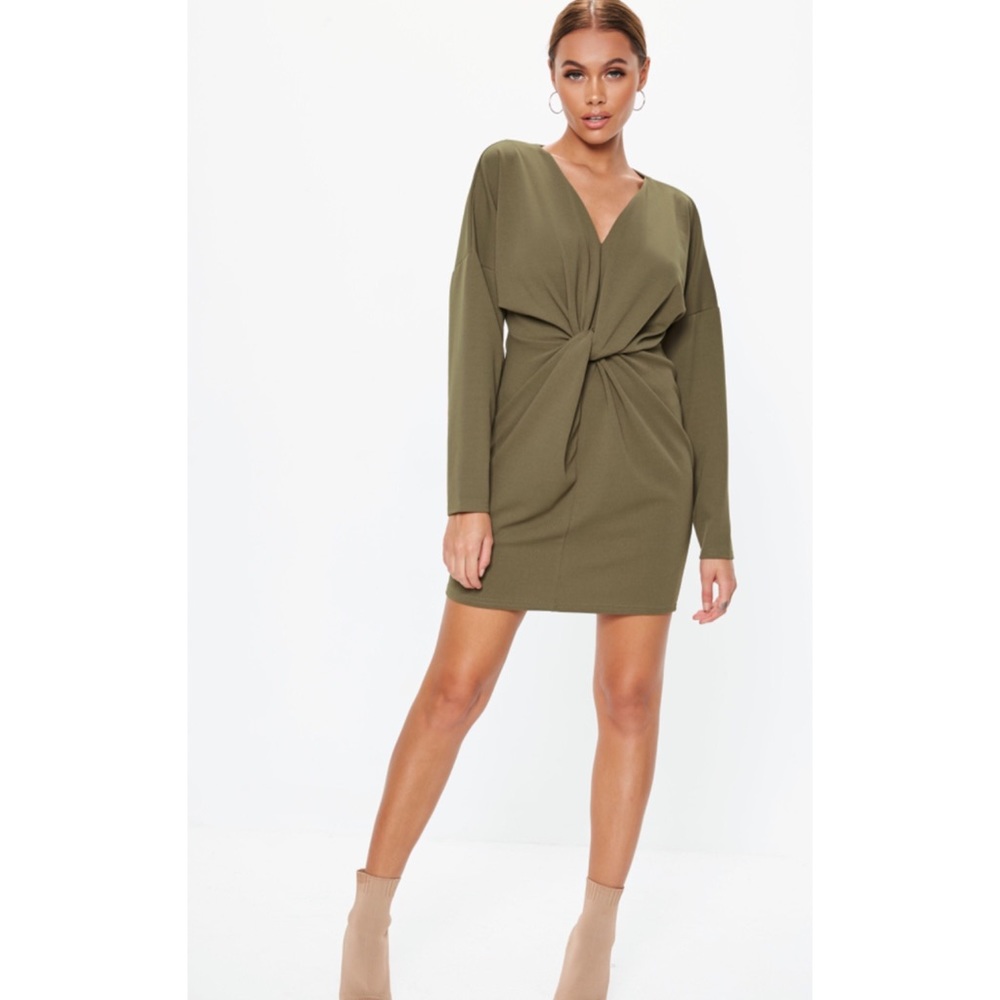 Missguided Khaki Knot Front Shift Mimi Dress - Picture 5 of 7